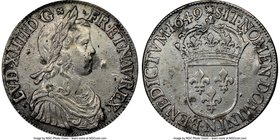 Louis XIV Ecu 1649-N AU Details (Environmental Damage) NGC, Montpellier mint, Dav-3799. Indications of early die deterioration, which appear commonpla...