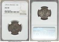Louis XVI 15 Sols 1791-A AU58 NGC, Paris mint, KM604.1. Harbor gray, sienna & gold toning, adjustment marks on neck and light die clashes. 

HID098012...