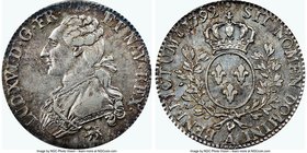 Louis XVI 1/2 Ecu 1792-A AU55 NGC, Paris mint, KM562.1. Last year of type Lavender and arsenic toning with deep blue peripherals. From the Allen Moret...
