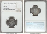 Napoleon III Franc 1858-A MS62 NGC, Paris mint, KM779.1. Obverse spot with overall gray toning on surfaces. 

HID09801242017