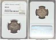 Republic Franc 1895-A MS63 NGC, Paris mint, KM822.1. Rose and gold color mixed intermittent with flint gray toning. 

HID09801242017
