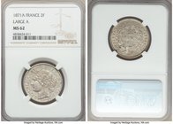 Republic 2 Francs 1871-A MS62 NGC, Paris mint, KM817.1. Large A variety. Silver gray color with underlying luster. 

HID09801242017