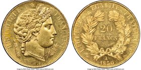 Republic gold 20 Francs 1850-A MS62 NGC, Paris mint, KM762. Reflective fields. AGW 0.1867 oz.

HID09801242017