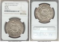 Republic Counterstamped Peso ND (1894) AU58 NGC, KM224. 1/2 Real counterstamp upon Peru Sol dated 1893-TF.

HID09801242017