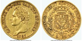 Sardinia. Carlo Felice gold 20 Lire 1827 (Eagle)-L AU53 NGC, Turin mint, KM118.1. AGW 0.1866 oz. 

HID09801242017