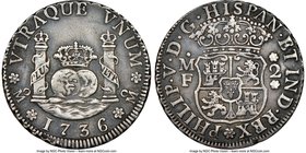 Philip V 2 Reales 1736/5 Mo-MF XF45 NGC, Mexico City mint, KM84. Full details toned a lead gray with darker flint color in recesses. 

HID09801242017
