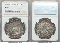 Ferdinand VI 8 Reales 1748 Mo-MF XF45 NGC, Mexico City mint, KM104.1. Argent and pewter gray toning, small die break near mm on right of obverse. 

HI...