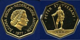 Juliana gold Proof "Peter Stuyvesant" 200 Gulden 1977, Franklin mint, KM18. Mintage: 6,878. Comes sealed in its original cachet from the Franklin mint...