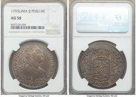 Charles IV 8 Reales 1793 LM-IJ AU58 NGC, Lima mint, KM97. Fully struck planchet with gold undertones and Iron gray surfaces. 

HID09801242017