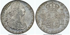 Charles IV 8 Reales 1801 LM-IJ UNC Details (Cleaned) NGC, Lima mint, KM97. Luster subdued slightly by dove gray and golden toning. 

HID09801242017