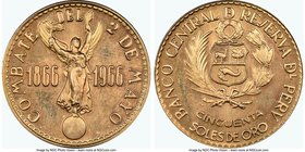 Republic gold 50 Soles 1966 MS67 Prooflike NGC, KM250. Mintage: 6,409. Issued for the 100th anniversary of Peru-Spain naval battle. AGW 0.6772 oz. 

H...