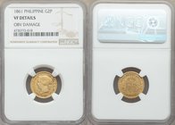 Spanish Colony. Isabel II gold 2 Pesos 1861 VF Details (Obverse Damage) NGC, KM143.

HID09801242017