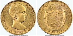 Alfonso XIII gold 20 Pesetas 1890(90) MP-M MS63 NGC, Madrid mint, KM693.

HID09801242017