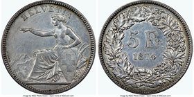 Confederation 5 Francs 1874-B AU55 NGC, Bern mint, KM11, Dav-376. From the Allen Moretti Swiss Collection

HID09801242017