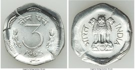 3-Piece Lot of Uncertified Assorted Mint Errors, 1) Great Britain: Elizabeth II Off-Centered, Cupped flan 3 Pence 1964 - XF, KM900. 28.3mm. 6.72gm. 2)...
