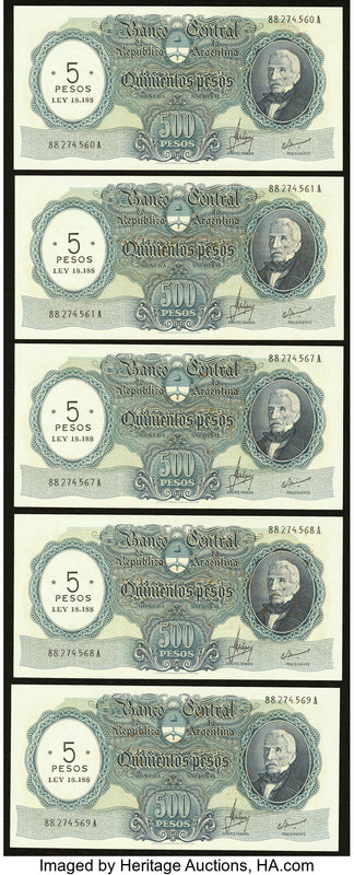 Argentina Banco Central 5 Pesos on 500 Pesos ND (1969-71) Pick 283 (5) Crisp Unc...