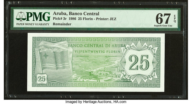 Aruba Banco Central 25 Florin 1986 Pick 3r Remainder PMG Superb Gem Unc 67 EPQ. ...