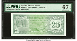 Aruba Banco Central 25 Florin 1986 Pick 3r Remainder PMG Superb Gem Unc 67 EPQ. Possible error note with no serial numbers present; PMG marks this exa...