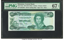 Bahamas Central Bank 1 Dollar 1974 (ND 1984) Pick 43a PMG Superb Gem Unc 67 EPQ. 

HID09801242017