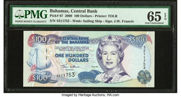 Bahamas Central Bank 100 Dollars 2000 Pick 67 PMG Gem Uncirculated 65 EPQ. 

HID09801242017