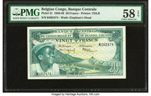Belgian Congo Banque Centrale du Congo Belge 20 Francs 1.3.1957 Pick 31 PMG Choice About Unc 58 EPQ. 

HID09801242017