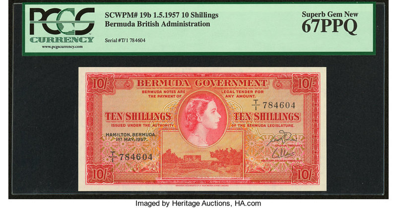 Bermuda Bermuda Government 10 Shillings 1.5.1957 Pick 19b PCGS Superb Gem New 67...