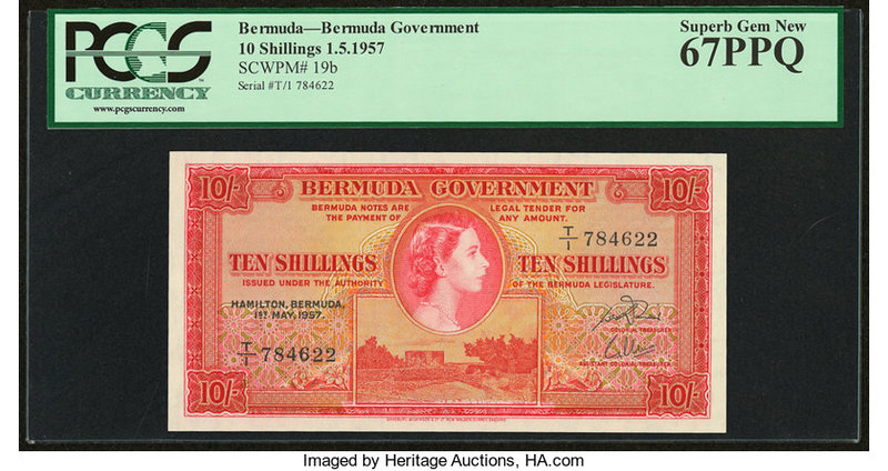 Bermuda Bermuda Government 10 Shillings 1.5.1957 Pick 19b PCGS Superb Gem New 67...