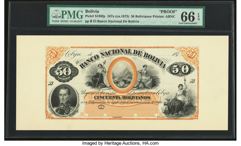 Bolivia Banco Nacional de Bolivia 50 Bolivianos 187x (ca. 1873) Pick S188fp Fron...