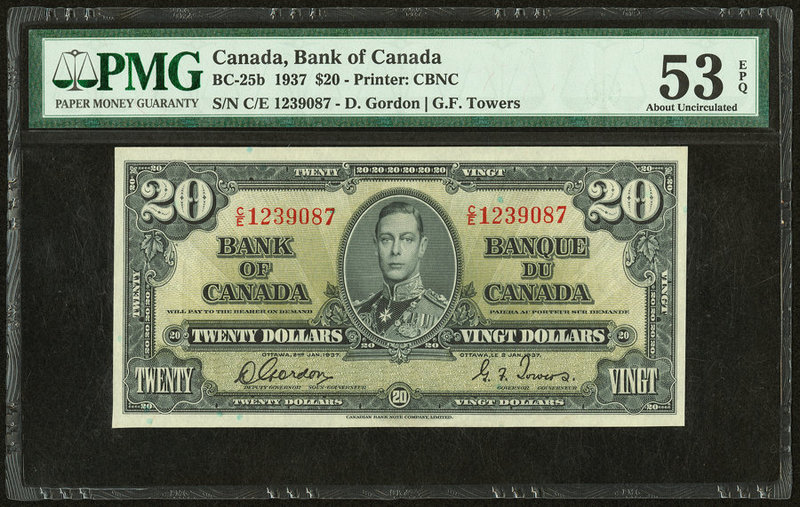 Canada Bank of Canada $20 2.1.1937 BC-25b PMG About Uncirculated 53 EPQ. 

HID09...