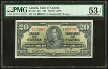 Canada Bank of Canada $20 2.1.1937 BC-25b PMG About Uncirculated 53 EPQ. 

HID09801242017