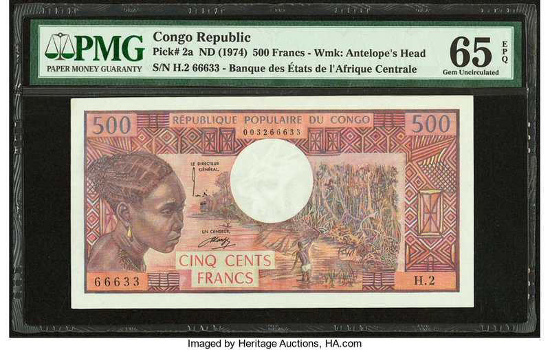 Congo Banque des Etats de l'Afrique Centrale 500 Francs ND (1974) Pick 2a PMG Ge...