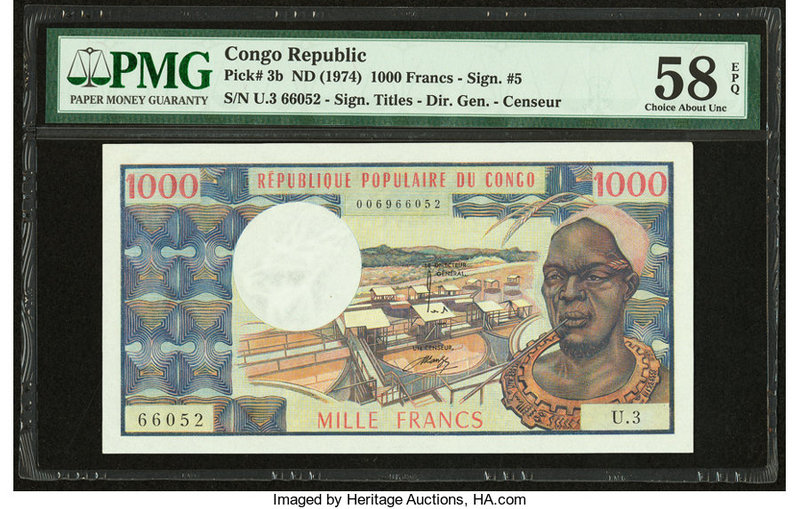 Congo Banque Nationale du Congo 1000 Francs ND (1974) Pick 3b PMG Choice About U...