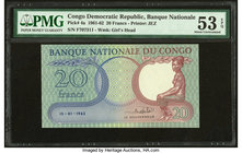 Congo, Democratic Republic Banque Nationale du Congo 20 Francs 15.01.1962 Pick 4a PMG About Uncirculated 53 EPQ. 

HID09801242017