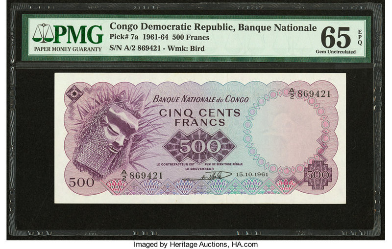 Congo, Democratic Republic Banque Nationale du Congo 500 Francs 15.10.1961 Pick ...