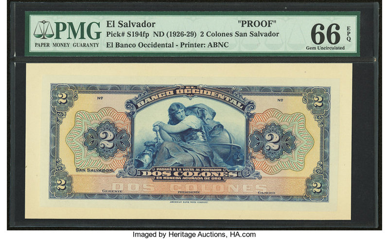 El Salvador Banco Occidental 2 Colones San Salvador ND (1926-29) Pick S194fp Fro...