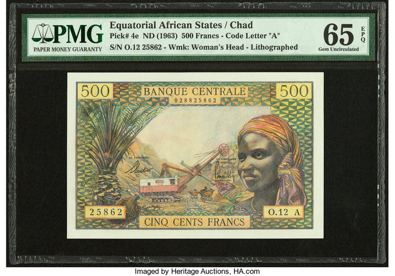 Equatorial African States Banque Centrale Chad 500 Francs ND (1963) Pick 4e PMG ...