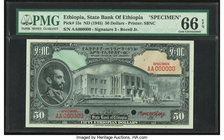 Ethiopia State Bank of Ethiopia 50 Dollars ND (1945) Pick 15s Specimen PMG Gem Uncirculated 66 EPQ. Two POCs.

HID09801242017