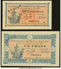 France Chambre de Commerce de Toulouse 50 Centimes; 1 Franc 6.11.1914 Specimens About Uncirculated. Emergency issues necessitated by World War I, both...
