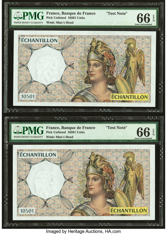 France Banque de France 10501 Units ND Pick UNL Two Examples "Test Notes" PMG Ge...