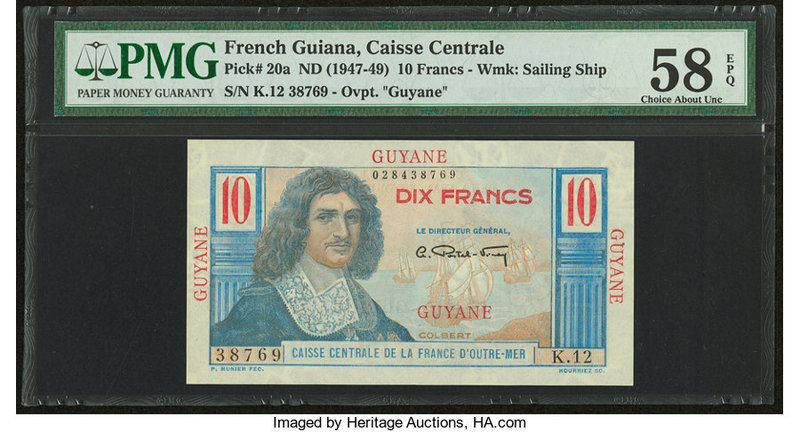 French Guiana Caisse Centrale de la France d'Outre-Mer 10 Francs ND (1947-49) Pi...
