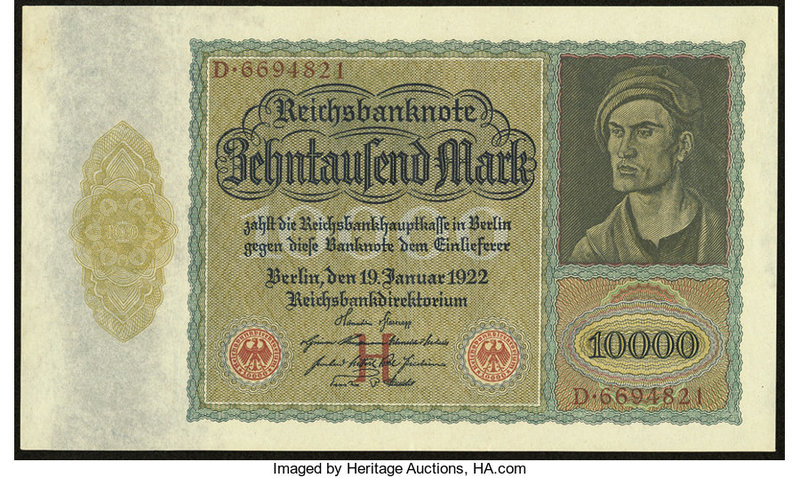 Germany Reichsbanknote 10,000 Mark 1922 Pick 70 About Uncirculated. 

HID0980124...