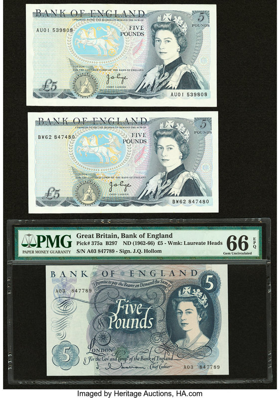 Great Britain Bank of England 5 Pounds ND (1962-66) Pick 375a PMG Gem Uncirculat...