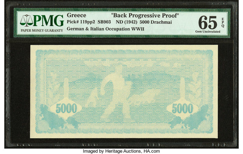 Greece Occupation 5000 Drachmai ND (1942) Pick 119pp2 PMG Gem Uncirculated 65 EP...