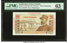 Guadeloupe Caisse Centrale de la France d'Outre-Mer 20 Francs ND (1947-49) Pick 33 PMG Choice Uncirculated 63 EPQ. 

HID09801242017