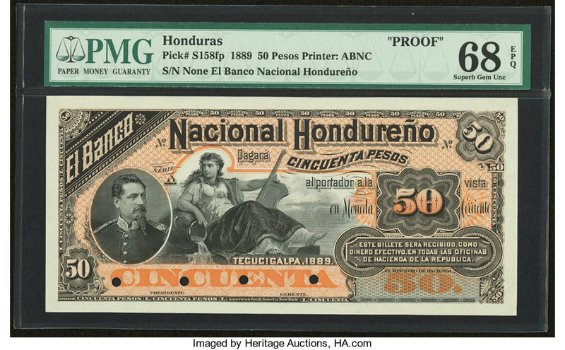 Honduras Banco Nacional Hondureno 50 Pesos 1889 Pick S158fp Front Proof PMG Supe...