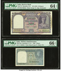 India Reserve Bank of India; Government Of India 10; 1 Rupees ND (1943); 1940 Pick 24; 25a Jhun4.6.1; 4.1.1A Two Examples PMG Choice Uncirculated 64 E...