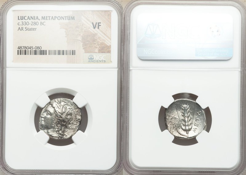 LUCANIA. Metapontum. Ca. 330-280 BC. AR stater or didrachm (22mm, 11h). NGC VF. ...