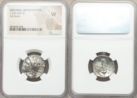 LUCANIA. Metapontum. Ca. 330-280 BC. AR stater or didrachm (22mm, 11h). NGC VF. Head of Demeter left, wreathed with grain / META, barley ear with sing...