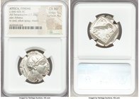 ATTICA. Athens. Ca. 440-404 BC. AR tetradrachm (26mm, 17.20 gm, 7h). NGC Choice AU 5/5 - 4/5. Mid-mass coinage issue. Head of Athena right, wearing cr...
