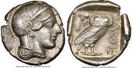 ATTICA. Athens. Ca. 440-404 BC. AR tetradrachm (25mm, 17.17 gm, 1h). NGC AU 5/5 - 5/5. Mid-mass coinage issue. Head of Athena right, wearing crested A...